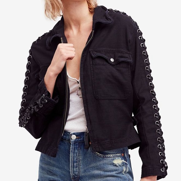 Free People Jackets & Blazers - Free People Faye Cotton Military Lace-Up Jacket, GUC Size Small Color Bl…